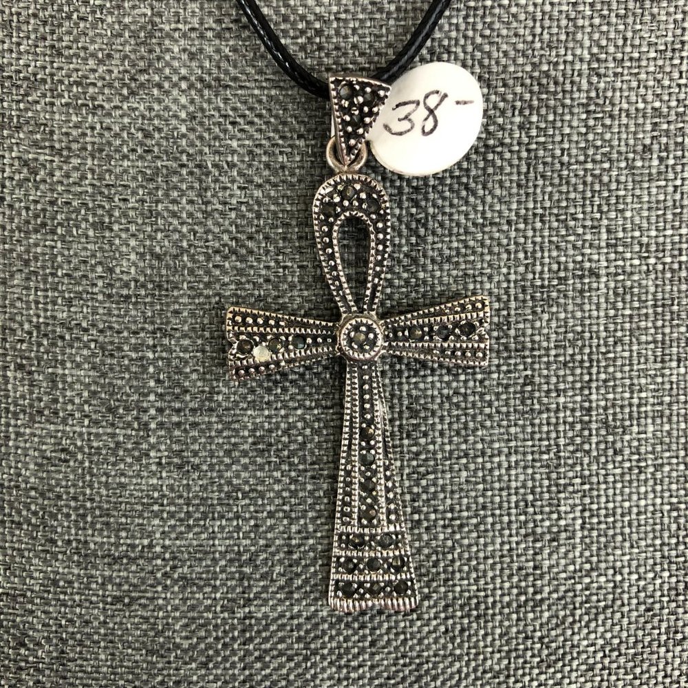 Sterling Silver Ankh with Tiny Rhinestones